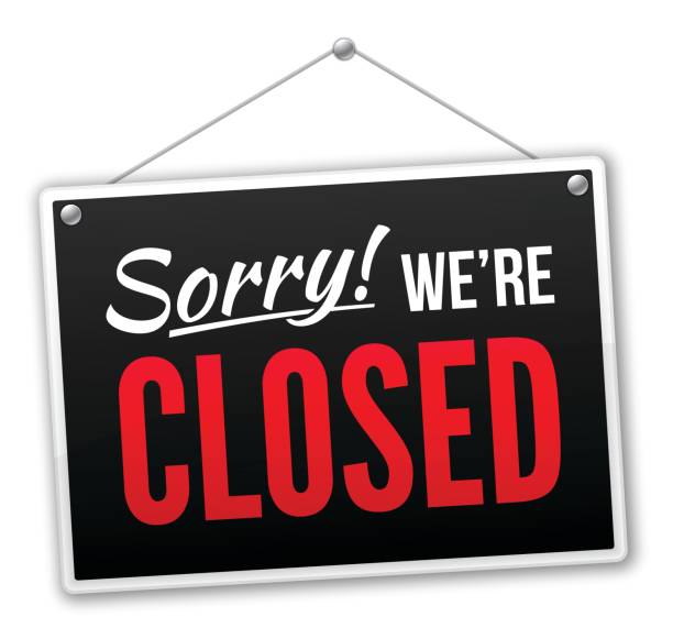 Sorry we're closed black sign isolated on white.